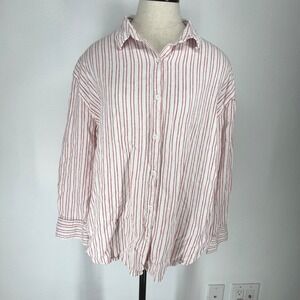 Cotton On Striped Linen Button Shirt Womens 6 Gauzy Lightweight Nautical Beach